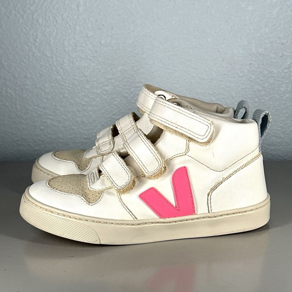 Veja Small V-10 Mid Sneakers Leather Toddler US 2 EU 33 White Pink - Picture 6 of 15